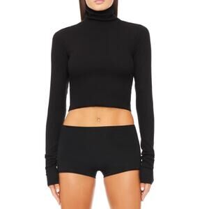 NEW ETERNE cropped fitted turtleneck top in black